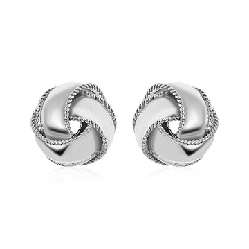 Textured and Polished Love Knot Earrings in Sterling Silver